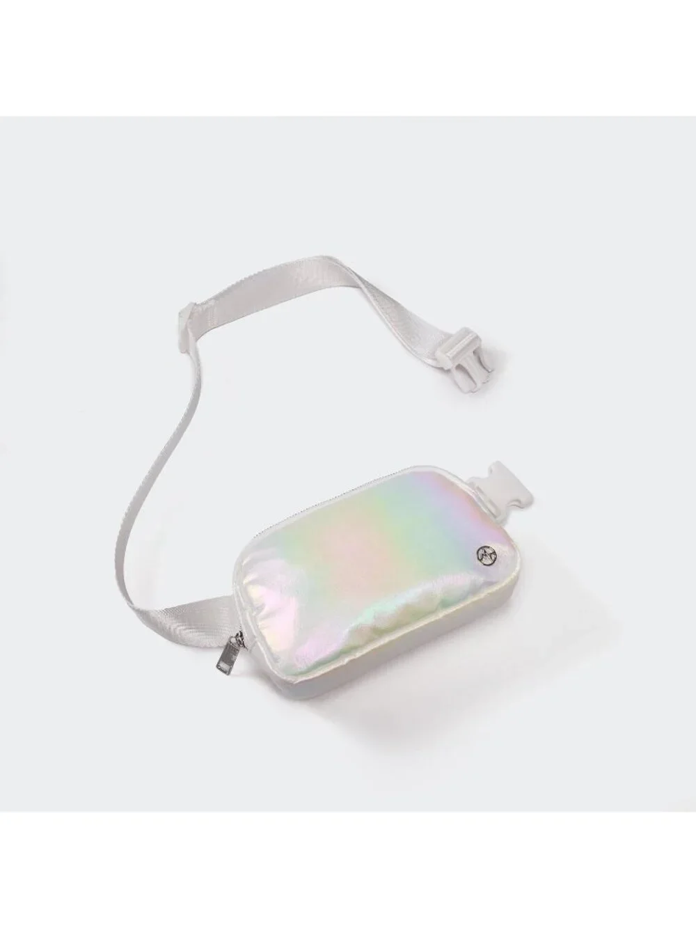 Men's Iridescent Crossbody Belt Bag Wide Zipper Adjustable Strap 3-Pockets